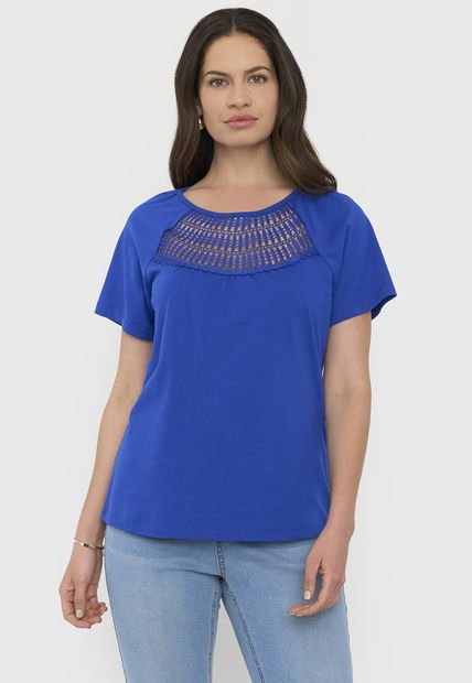 Polera Mujer Escote Macramé Azul Corona