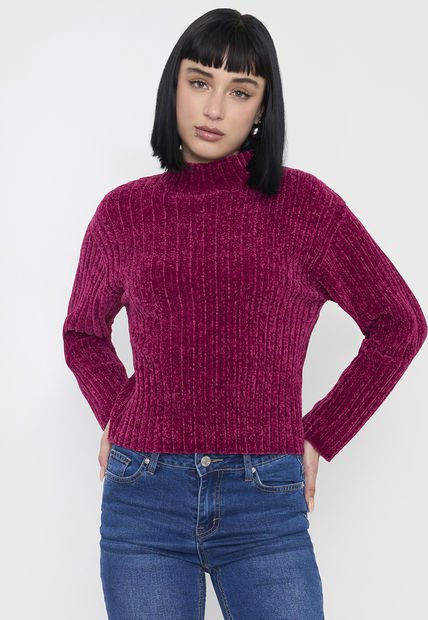 Sweater Mujer Chenille Rib Guinda Corona