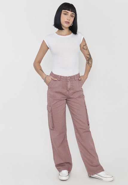 Jeans Mujer Cargo Straight Fit Terracota Corona