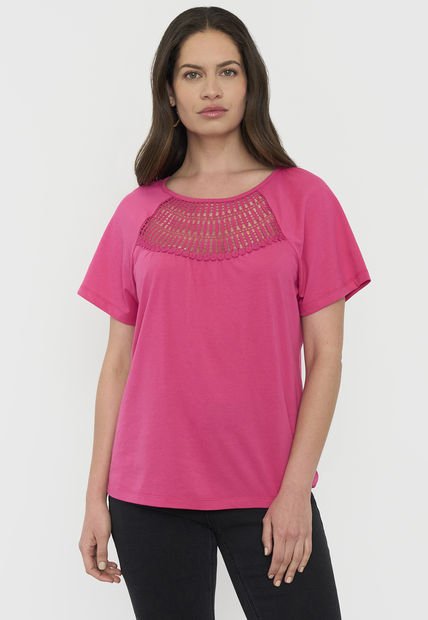 Polera Mujer Escote Macramé Fucsia Corona