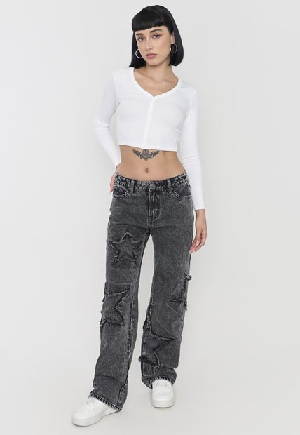 Jeans Mujer Straight Fit Noventero Gris Corona