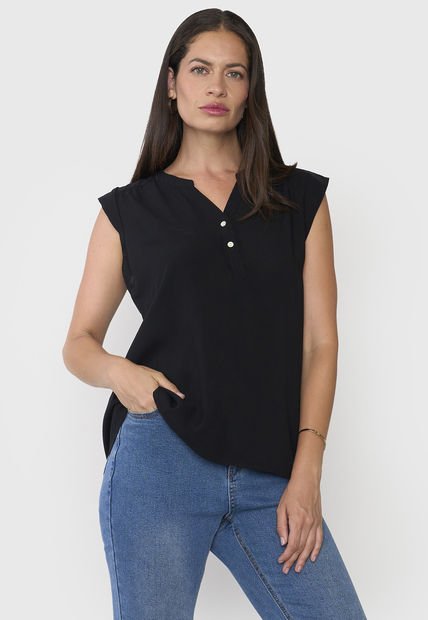 Blusa Mujer Sin Mangas Botones Color Negro Corona