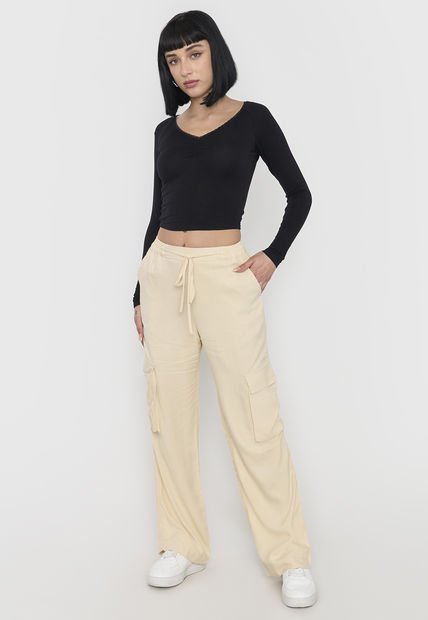 Pantalón Mujer Cargo Elasticado Beige Corona