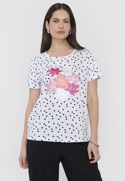 Polera Mujer M/c Focal Print Flores Puntos Corona