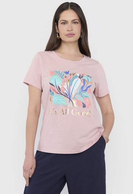 Polera Mujer Manga Corta Focal Print Rosado Corona