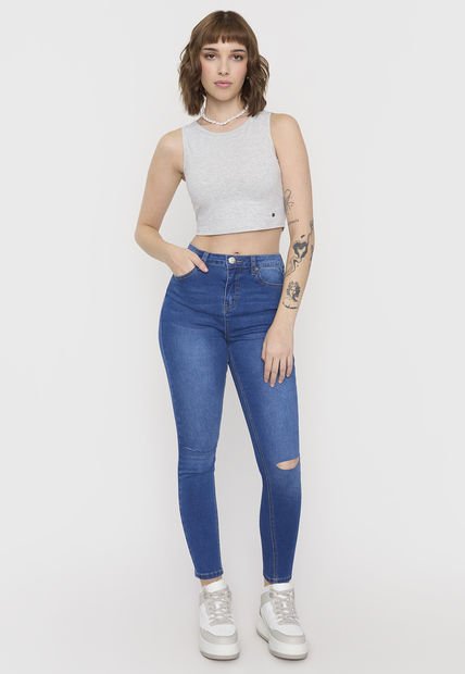 Jeans Mujer Skinny Roturas Azul Oscuro Corona