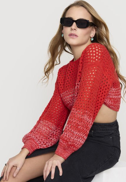 Sweater Mujer Calado Rojo Corona