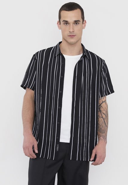 Guayabera Hombre Night Print Líneas Negro Corona