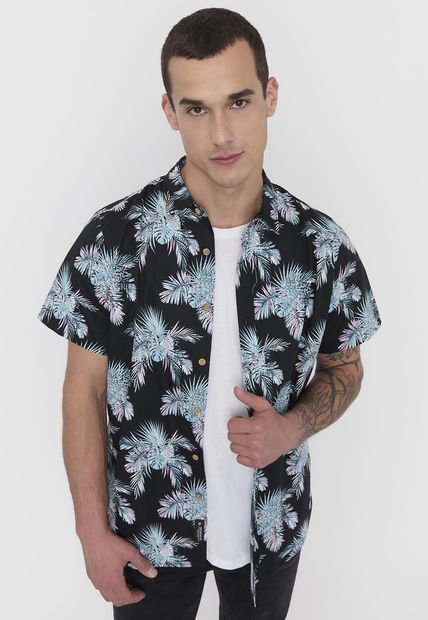 Camisa Hombre Cotton Full Print Negro Corona