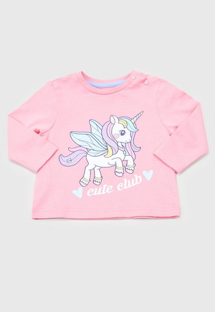 Polera Bebe Niña Manga Larga Focal Rosado Corona