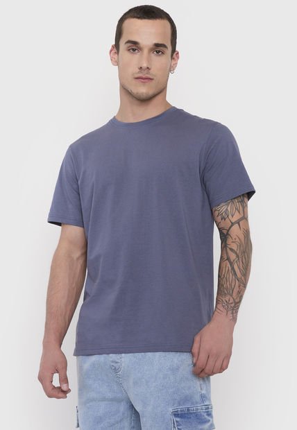 Polera Hombre Lisa Azul R-Neck Corona