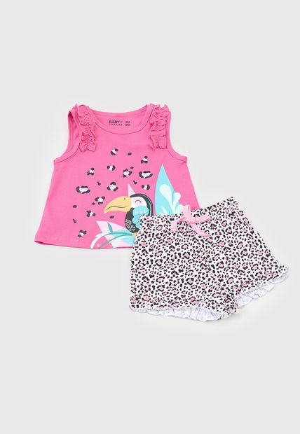 Conjunto Polera Y Short Bebe Niña Fucsia Corona