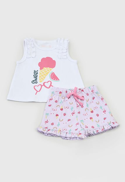 Conjunto Bebe Niña Polera Y Short Blanco Corona