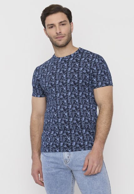 Polera Hombre Full Print Navy M/C Corona