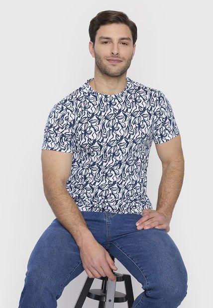 Polera Hombre Full Print Blanco M/C Corona