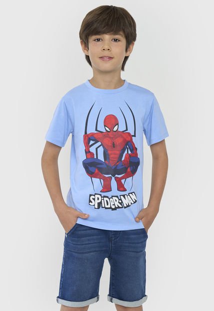 Polera Niño Kids Manga Corta Spiderman Celeste Corona