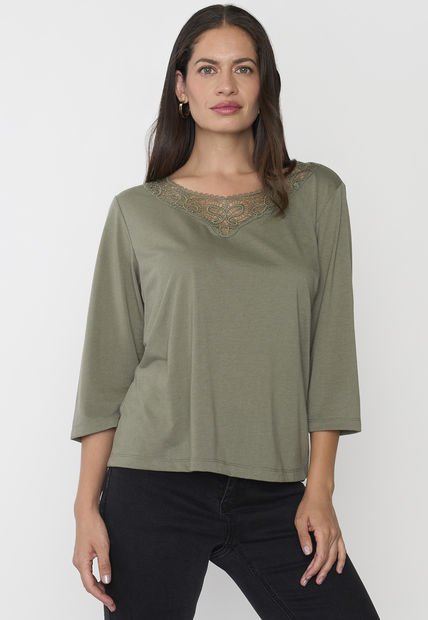 Polera Mujer Manga 3/4 Macramé Verde Corona