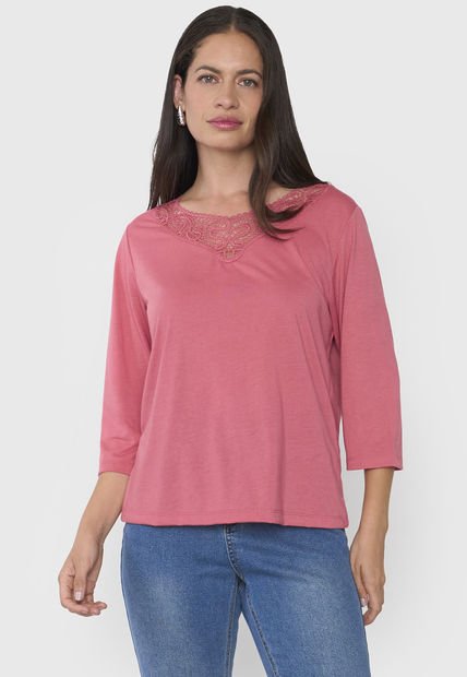 Polera Mujer Manga 3/4 Macramé Coral Corona