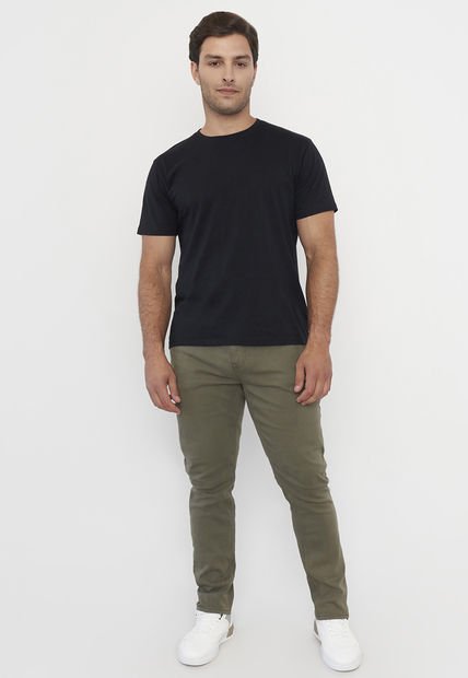 Pantalón Hombre Slim Fit Liso 5 Pocket Militar Corona