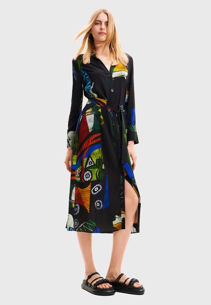 Vestido Desigual Midi Camisero Multicolor - Calce Regular