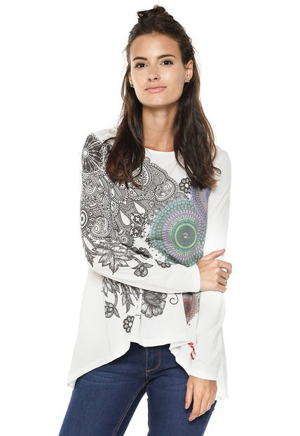 Polera Angela M/L Blanca Desigual - Calce Holgado