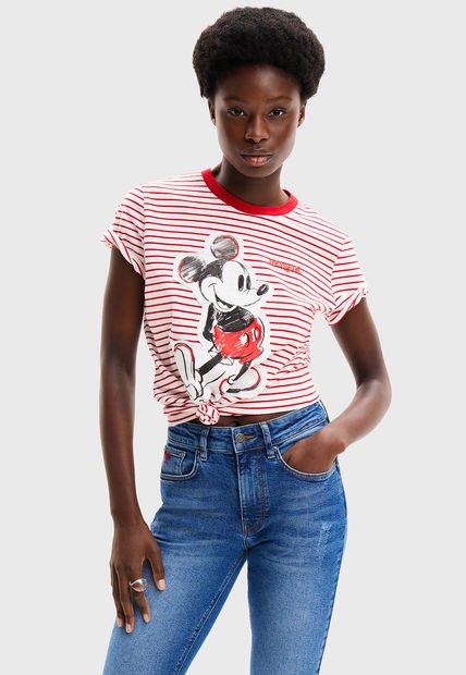 Polera Desigual MC Rayas Mickey Mouse Multicolor - Calce Regular