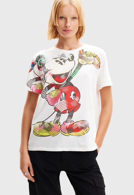 Polera Desigual Arty Mickey Mouse Blanco - Calce Regular