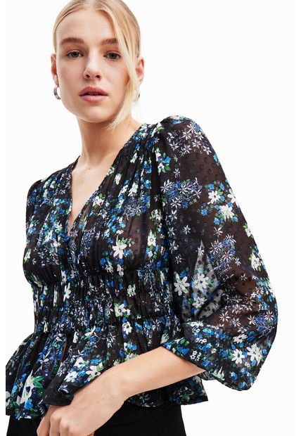 Blusa Desigual Plumeti Flores Multicolor - Calce Regular