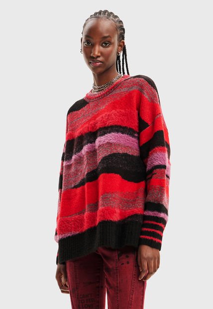 Sweater Desigual Oversize Franjas Multicolor - Calce Oversize