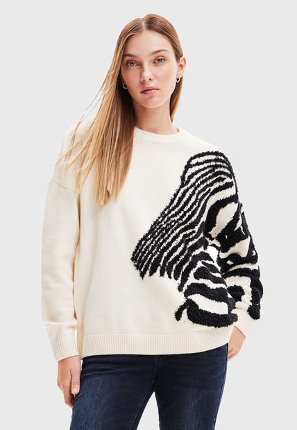 Sweater Desigual Guadalquivir Blanco - Calce Regular