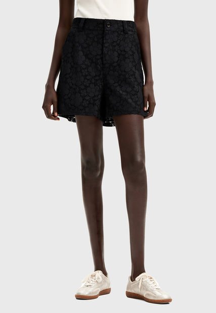 Short Desigual Encaje Foral Negro - Calce Regular