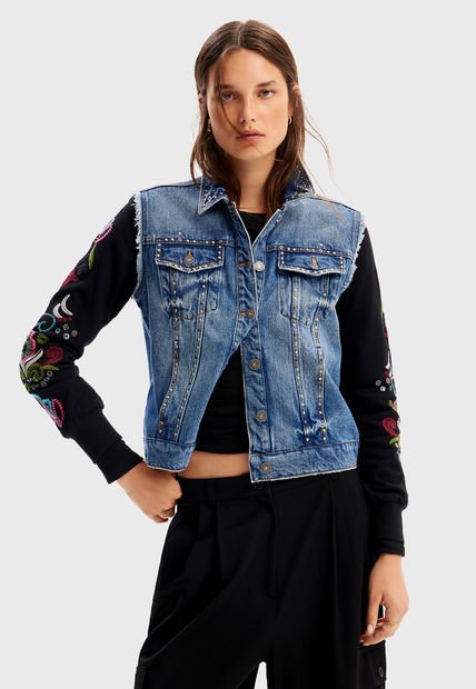 Chaqueta Desigual Trucker Bordados Azul - Calce Regular