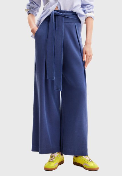 Pantalón Desigual Wide Leg Azul - Calce Holgado