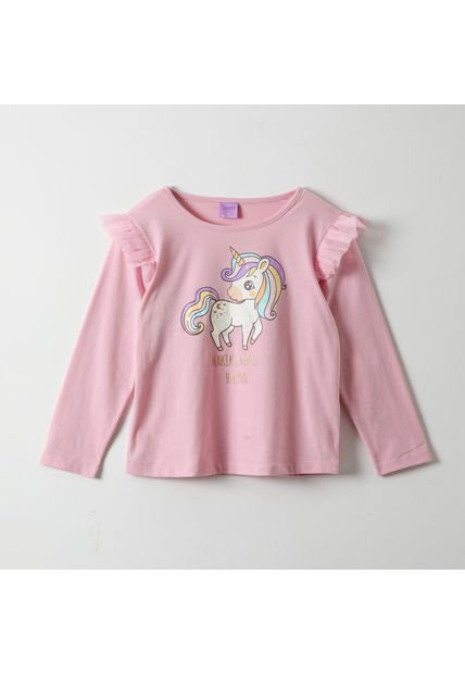 Polera Manga Larga Niña Maggic Rosado Unicornio