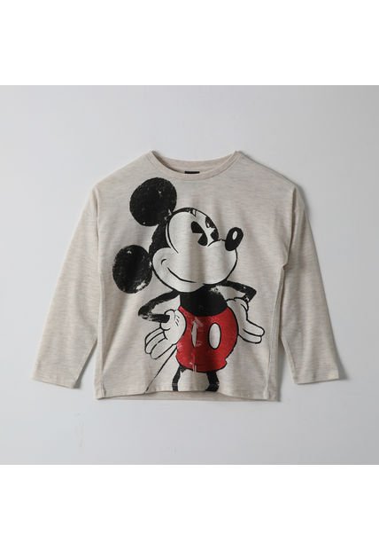 Polera Manga Larga Niña Mickey Dibujo Gris Disney