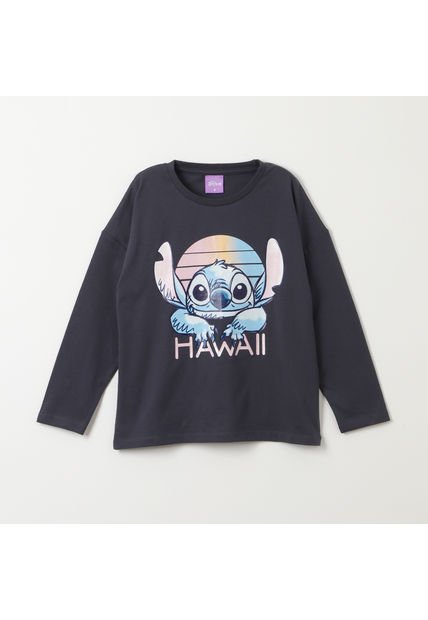 Polera Manga Larga Niña Lilo & Stitch Hawaii Azul Disney