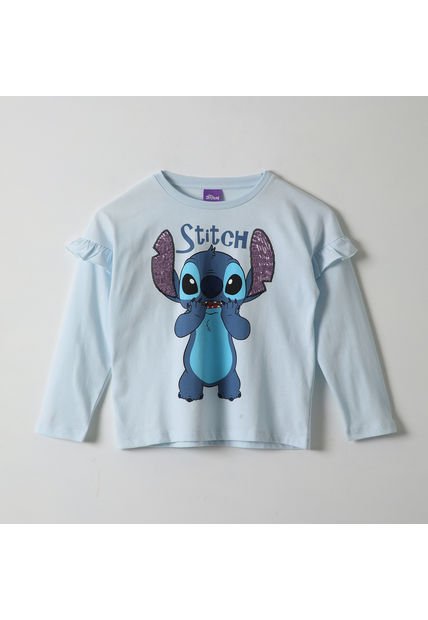 Polera Manga Larga Niña Lilo & Stitch Detalles Celeste Disney