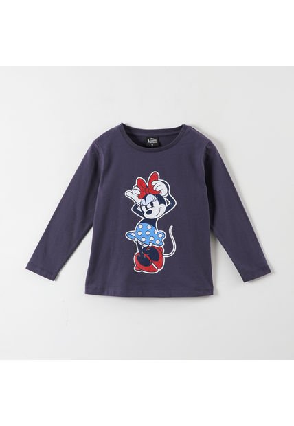 Polera Manga Larga Niña Minnie Ilustración Azul Disney