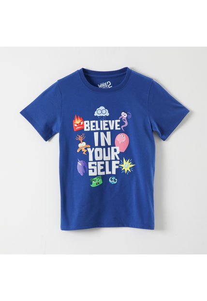 Polera Manga Corta Unisex Infantil Intensamente Azul Disney