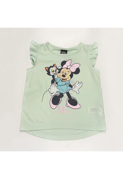 Polera Manga Corta Niña Gato Minnie Verde Disney