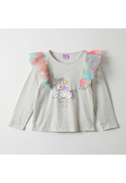 Polera Manga Larga Niña Unicornio Maggic Gris Unicornio