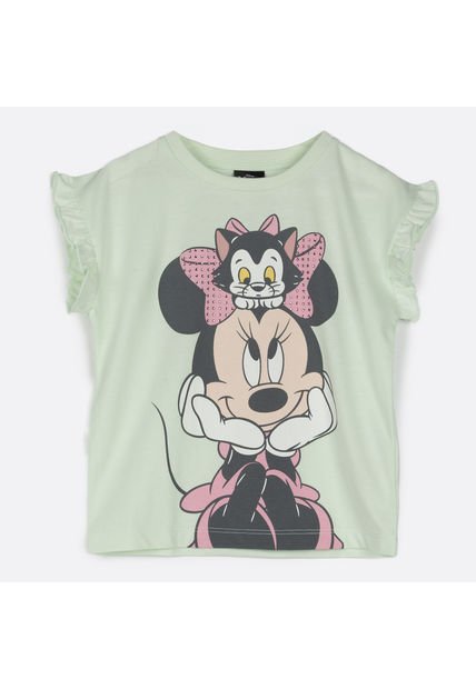 Polera Manga Corta Niña Gato Minnie Turquesa Disney