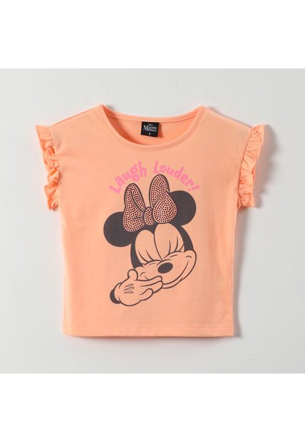 Polera Manga Corta Niña Minnie Damasco Disney