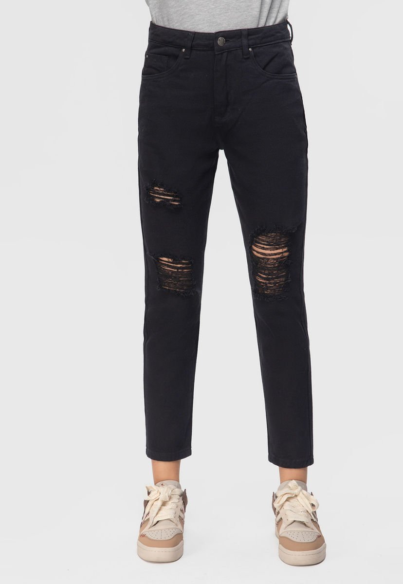 Jeans negro con roturas sale