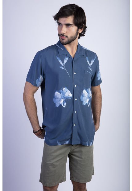 Camisa Estampada Flores Fj Azul Ferouch