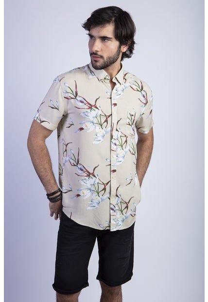 Camisa Estampada Flores Fj Beige Ferouch