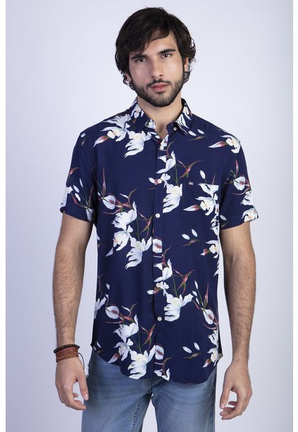 Camisa Estampada Flores Fj Azul Ferouch