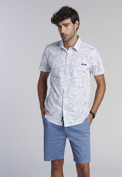 Camisa Estampada Hawai Fj Azul Ferouch