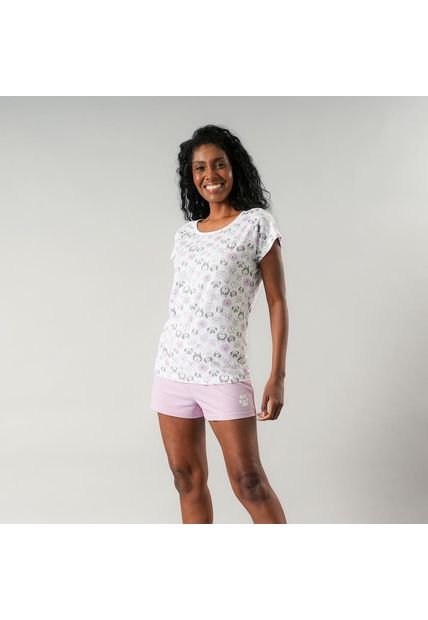 Pijama Top Cuadrado + Short Blanco Flores