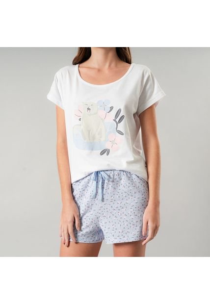 Pijama Top Cuadrado + Short Lila Flores